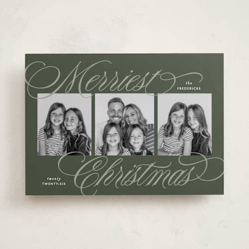 This is a forest photo christmas cards with standard by Jackie Crawford called classical trio printing on recycled smooth signature in standard
