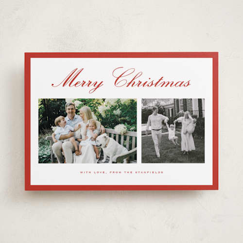 This is a poinsettia photo christmas cards with standard by Sara Hicks Malone called merry traditions printing on recycled smooth signature in standard