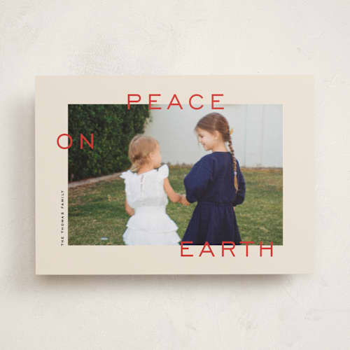 This is a poinsettia photo christmas cards with standard by Ekko Studio called simply peaceful printing on recycled smooth signature in standard