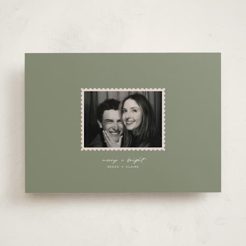 This is a sage photo christmas cards with standard by Sierra Lee called festive post printing on recycled smooth signature in standard