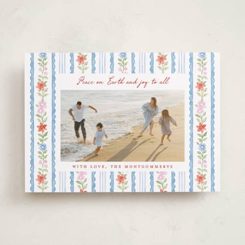 This is a hydrangea photo christmas cards with standard by Sarah Knight called poinsettia stripe printing on recycled smooth signature in standard