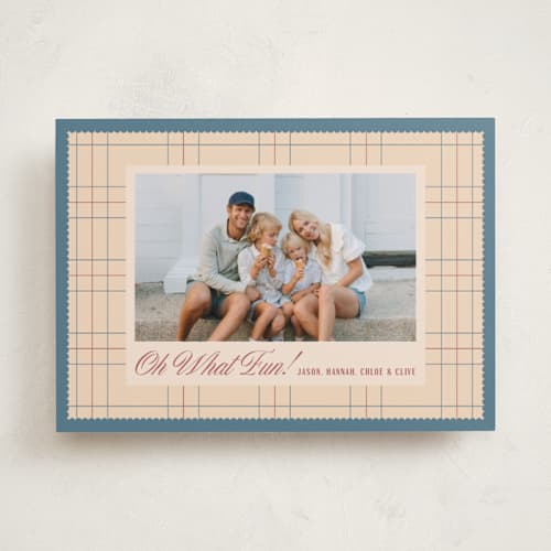 This is a cottage blue photo christmas cards with standard by Mellary Bitner called thin lines printing on recycled smooth signature in standard