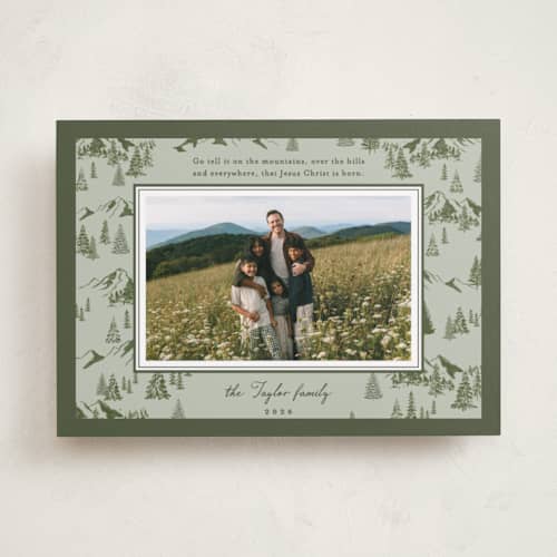 This is a sage photo christmas cards with standard by Alethea and Ruth called mountain toile printing on recycled smooth signature in standard