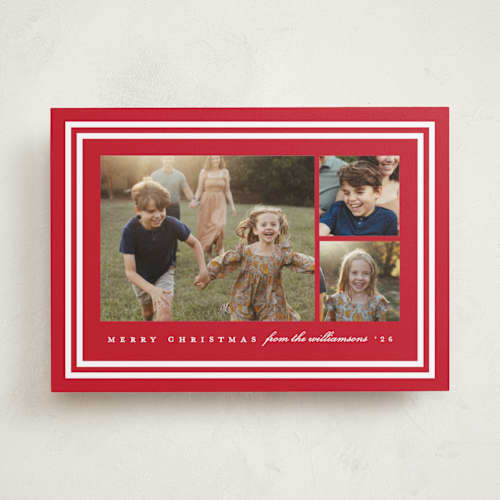 This is a poinsettia photo christmas cards with standard by Amy Kross called madison printing on recycled smooth signature in standard