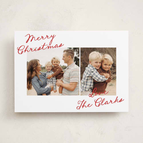 This is a berry photo christmas cards with standard by Kelly Schmidt called slanted handwriting printing on recycled smooth signature in standard