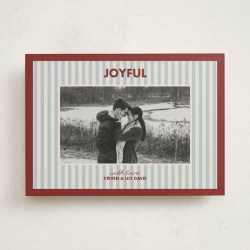 This is a holly berry photo christmas cards with standard by Kelly Watkins called classic stripes printing on recycled smooth signature in standard