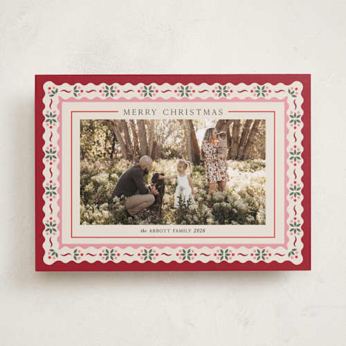 This is a poinsettia photo christmas cards with standard by Laura Bercovich called poinsettia in bloom printing on recycled smooth signature in standard