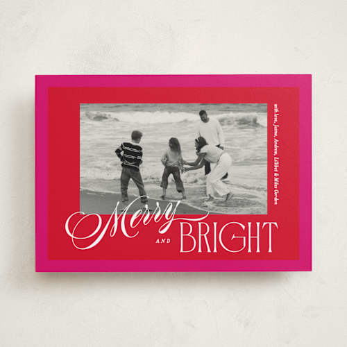 This is a poinsettia photo christmas cards with standard by Owl and Toad called bright frame printing on recycled smooth signature in standard
