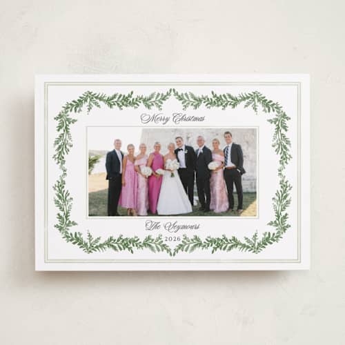 This is a pine photo christmas cards with standard by Susan Moyal called framed in holly printing on recycled smooth signature in standard