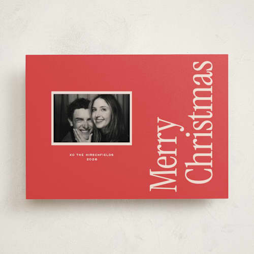 This is a poinsettia photo christmas cards with standard by Annie Clark called colorfield printing on recycled smooth signature in standard