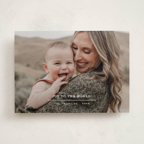 This is a snow photo christmas cards with standard by Paper Raven Co. called the simple joys printing on recycled smooth signature in standard
