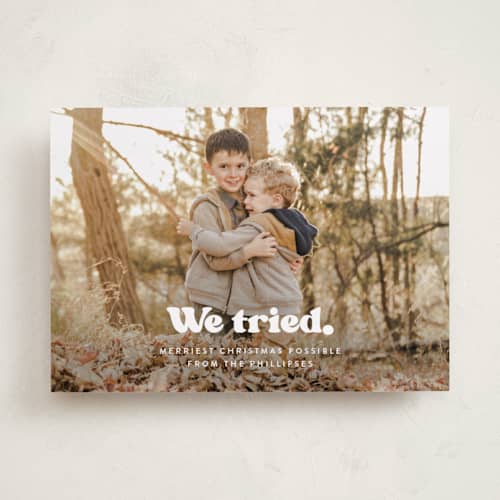 This is a snowy night photo christmas cards with standard by Itsy Belle Studio called we tried. printing on recycled smooth signature in standard