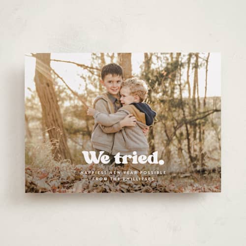 This is a snowy night photo christmas cards with standard by Itsy Belle Studio called we tried. printing on recycled smooth signature in standard
