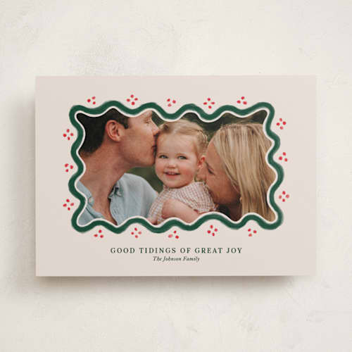 This is a holly berry photo christmas cards with standard by Rachel Mattern called good tidings & great joy printing on recycled smooth signature in standard