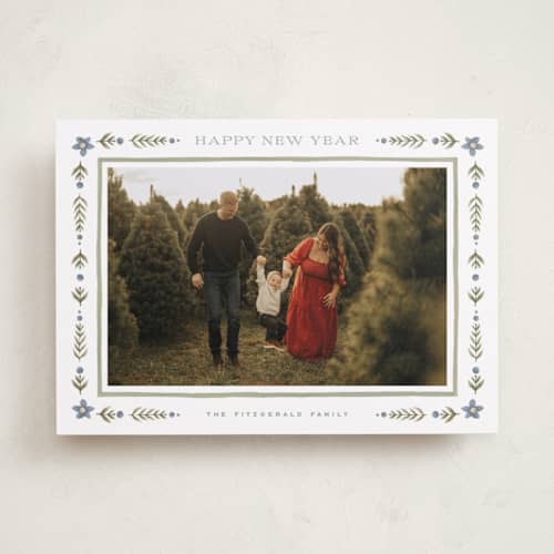 This is a juniper photo christmas cards with standard by Wildfield Paper Co called folk border printing on recycled smooth signature in standard