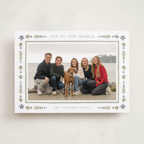 This is a juniper photo christmas cards with standard by Wildfield Paper Co called folk border printing on recycled smooth signature in standard