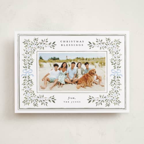 This is a snowberry photo christmas cards with standard by Itsy Belle Studio called botanical blessings printing on recycled smooth signature in standard