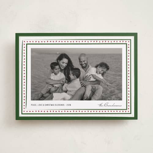 This is a wreath photo christmas cards with standard by Jacquie Foster called drawn together in blessings printing on recycled smooth signature in standard