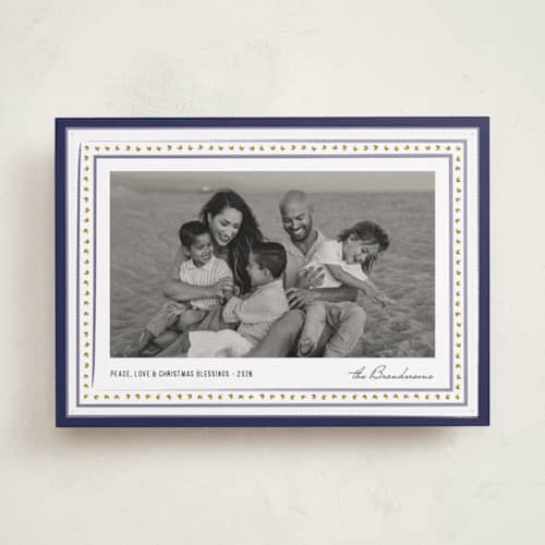 This is a sugar plum photo christmas cards with standard by Jacquie Foster called drawn together in blessings printing on recycled smooth signature in standard