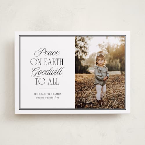 This is a snowfall photo christmas cards with standard by Nicole Walsh called goodwill to all printing on recycled smooth signature in standard