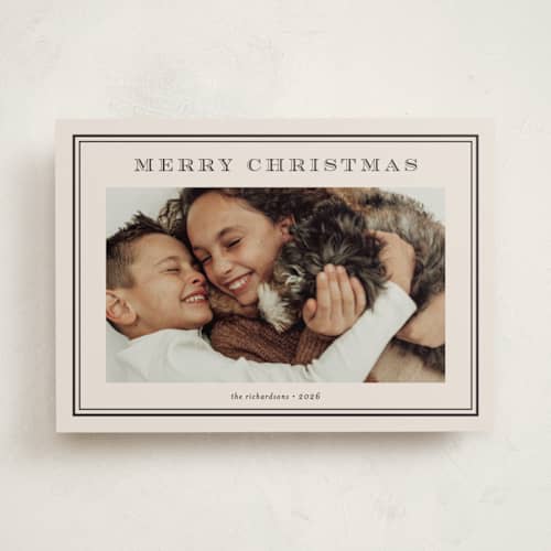 This is a vanilla bean photo christmas cards with standard by Stacey Meacham called engraved type printing on recycled smooth signature in standard