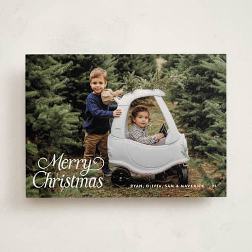 This is a snowberry photo christmas cards with standard by Pixel and Hank called basics printing on recycled smooth signature in standard