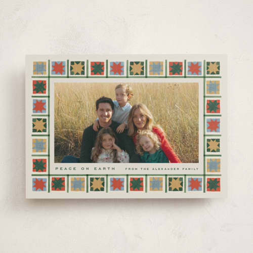 This is a cream photo christmas cards with standard by Amy Kross called morning star printing on recycled smooth signature in standard