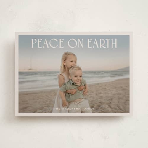 This is a sand photo christmas cards with standard by Nicole Walsh called modern peace printing on recycled smooth signature in standard
