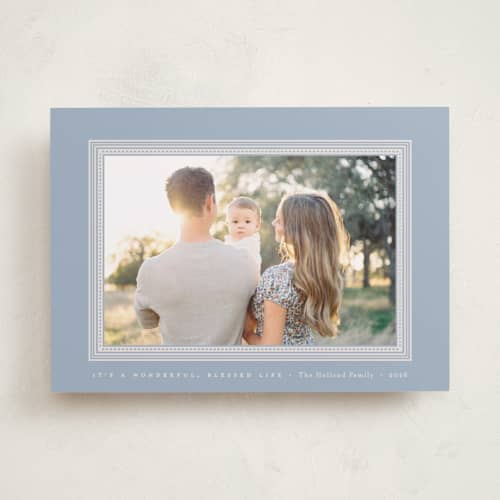 This is a cornflower photo christmas cards with standard by Blustery August called it's a wonderful, blessed life printing on recycled smooth signature in standard