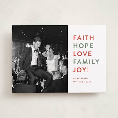 This is a tomato basil photo christmas cards with standard by Carolyn MacLaren called classic fun printing on recycled smooth signature in standard