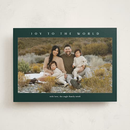 This is a forest photo christmas cards with standard by Stacey Meacham called simple joy printing on recycled smooth signature in standard