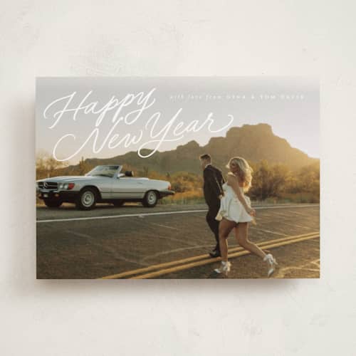 This is a snow photo christmas cards with standard by Everett Paper Goods called retro slant printing on recycled smooth signature in standard