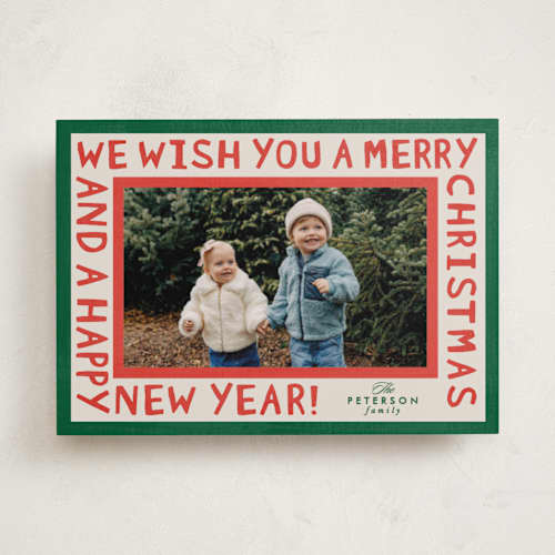 This is a forest photo christmas cards with standard by Karidy Walker called merry block print printing on recycled smooth signature in standard