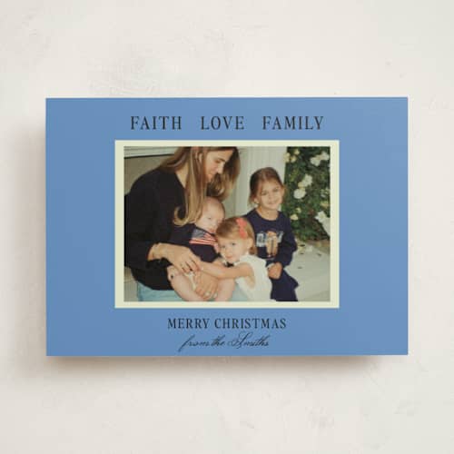 This is a cornflower photo christmas cards with standard by Ani Somi called blue christmas printing on recycled smooth signature in standard