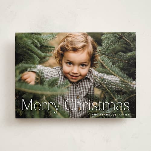 This is a snow photo christmas cards with standard by Hooray Creative called merry christmas type printing on recycled smooth signature in standard