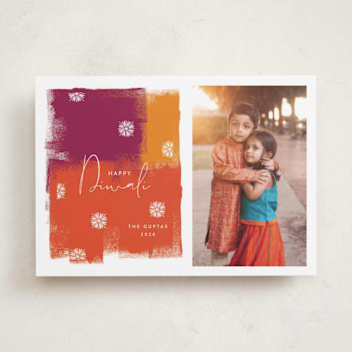 This is a saffron diwali cards with standard by Nazia Hyder called diwali splash printing on recycled smooth signature in standard
