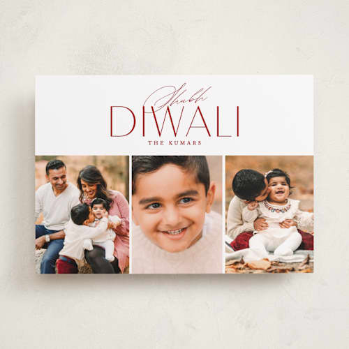 This is a fiery diwali cards with standard by Erin L. Wilson called three of a kind printing on recycled smooth signature in standard