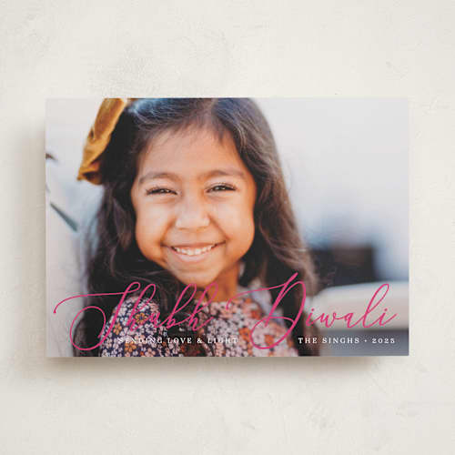 This is a magenta diwali cards with standard by Liz Conley called scripted diwali printing on recycled smooth signature in standard