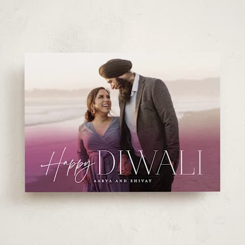 This is a baigani diwali cards with standard by Brooke Chandler called diwali glow printing on recycled smooth signature in standard