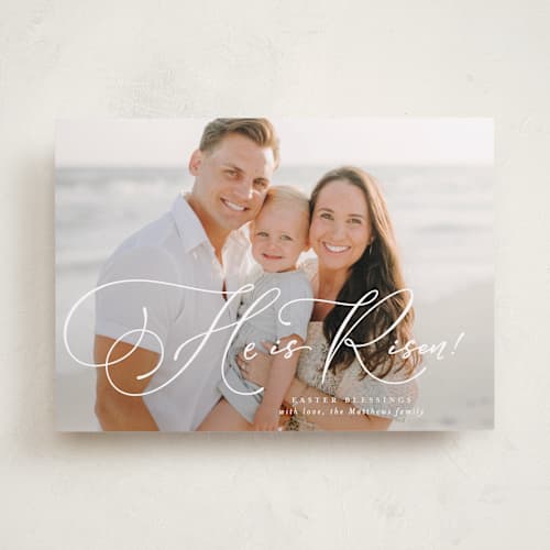 This is a lily easter photo cards with standard by Lea Delaveris called truly he is risen printing on recycled smooth signature in standard