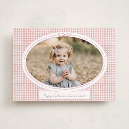 This is a peony easter photo cards with standard by Jenna Holcomb called gingham frame printing on recycled smooth signature in standard