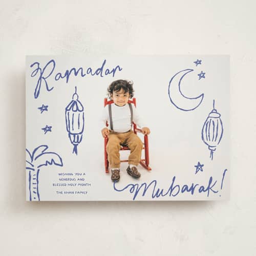 This is a sapphire eid cards with standard by Inkblot Design called doodle eid printing on recycled smooth signature in standard