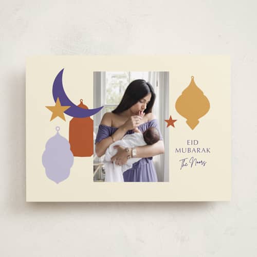 This is a periwinkle eid cards with standard by Inkblot Design called festive shapes printing on recycled smooth signature in standard