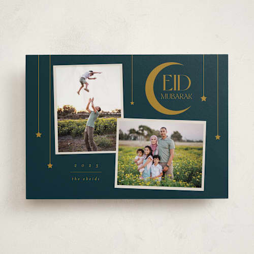 This is a deep sea eid cards with standard by Morgan Kendall called hanging stars printing on recycled smooth signature in standard