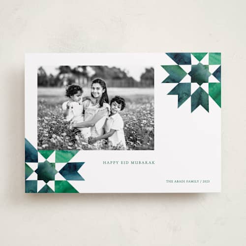 This is a aquamarine eid cards with standard by Sumak Studio called geometrical stars printing on recycled smooth signature in standard