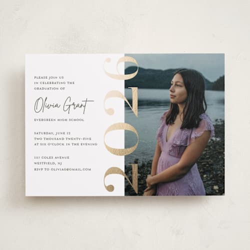 This is a sunshine graduation invitations with foil pressed by Teju Reval called pretty party printing on recycled smooth signature in standard