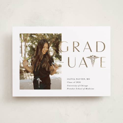 This is a classic graduation announcements with foil pressed by Lehan Veenker called to the t printing on recycled smooth signature in standard