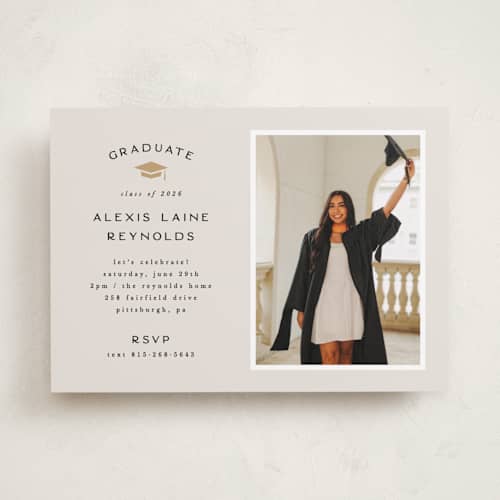 This is a ecru graduation invitations with standard by Hooray Creative called official party printing on recycled smooth signature in standard