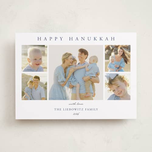 This is a royal hanukkah cards with standard by Oma N. Ramkhelawan called multiple hanukkah wishes printing on recycled smooth signature in standard