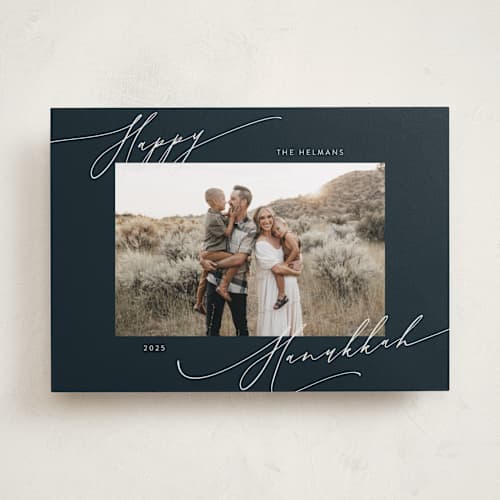 This is a midnight hanukkah cards with standard by Nicoletta Savod called scripted corners printing on recycled smooth signature in standard